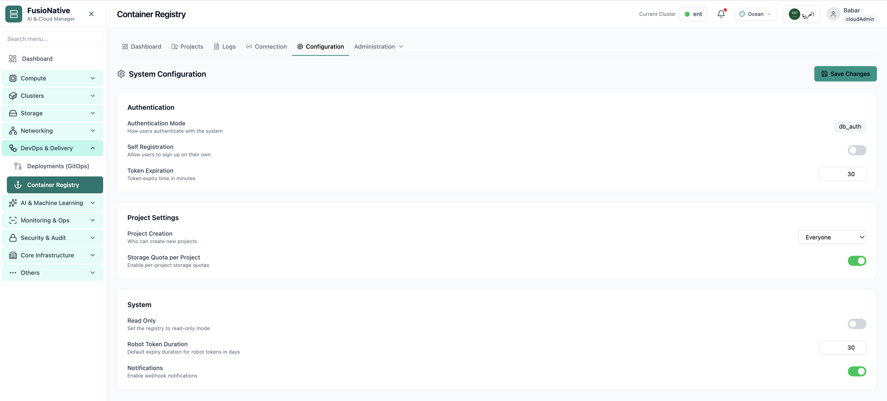 Registry system configuration.